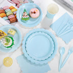 Xiangqu 350 Pcs Light Blue Paper Plates and Napkins, Boy Baby Shower Decorations Include Scalloped Plates Napkins Cups for Kindergarten Graduation, Bridal Shower, Summer Wedding, Birthday