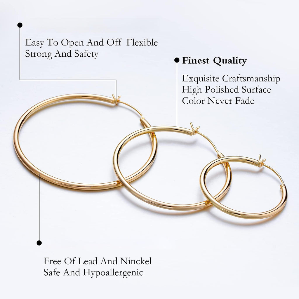 M MOOHAM Hoop Earrings for Women, Hypoallergenic 14K Gold Plated Earrings