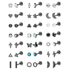 Jstyle 21 Pairs Hypoallergenic Flat Back Stud Earrings for Women Men Surgical Stainless Steel Earrings for Sensitive Ears Cartilage Earring Small Studs Earrings Set Stacks Screw Back Black Earrings