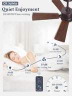 Glowivia 42 Inch Ceiling Fan with Lights and Remote, Smart APP Control, Dimmable with All-Setting Memory, Quiet DC Motor Reversible Blades, Damp Rated Modern Ceiling Fan for Bedroom Patio Living Room