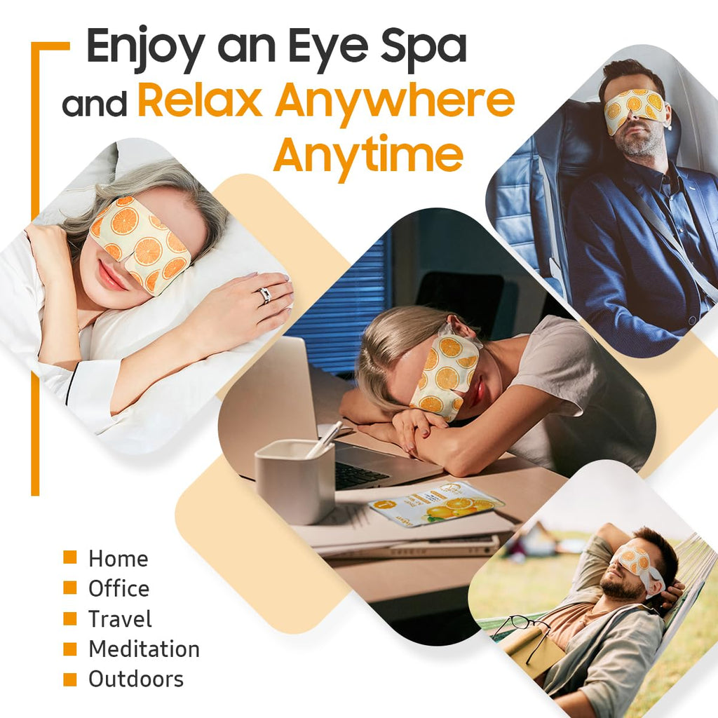 BeHoomi 20Packs Steam Eye Mask, Heated Eye Mask Warm Compress for Eyes, Disposable Self Heating Steam Mask for Home, Sleep, Spa, Travel Essentials & Relaxation Gifts, Valentine's Day Gifts (Orange)