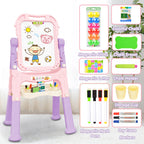 Amagoing Easel for Kids, Adjustable Standing Art Easel for Toddler, Double Side White Chalk Board with Painting Accessories, Birthday Christmas Gift for Little Girls and Boy Age 3 4 5, Pink
