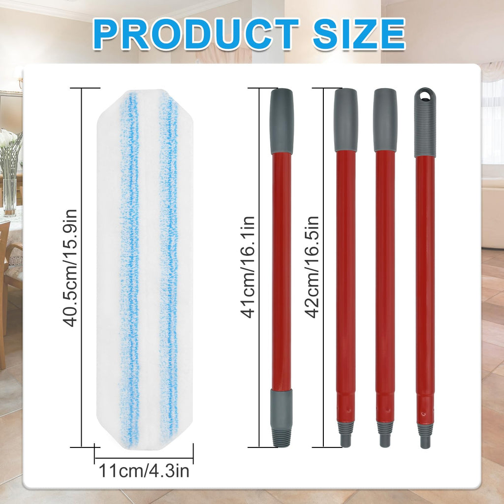 Mop Replacement Pads for Ocedar H2prO Flat Mop System, Mop Handle Mop Refills for O-Cedar H2pro Flat Mop System, Include 4 Pack Mop Pads and 4-Section Mop Handle for Ocedar H2 Pro Mop