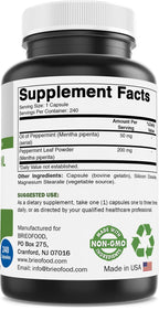 Brieofood Peppermint Oil Complex - 250 mg - 240 Capsules - Supports a Healthy Gut, Bowel Soothing - Gluten Free & Non-GMO