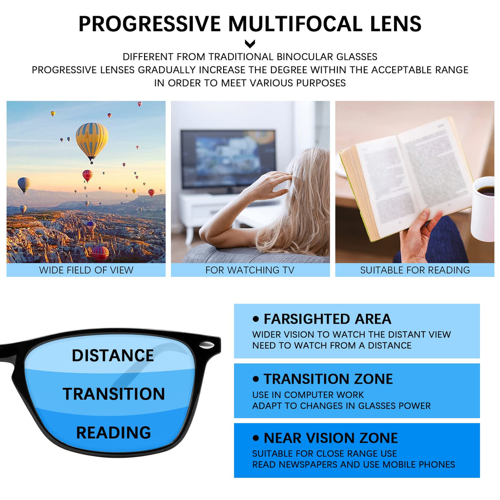 Sumkyle 3 Pack Progressive Multifocus Reading Glasses for Men Women Blue Light Blocking Spring Hinges Computer Readers (3 Black,1.50)
