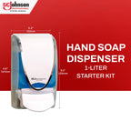 SC Johnson Professional Azure FOAM Dispenser and Refill Starter Kit, Wall Mount Soap Dispenser for Hand Soap, 1 Refresh Azure FOAM Hand Wash, 1 Liter Cartridge, 33.8 fl. oz., for Professional Use Only