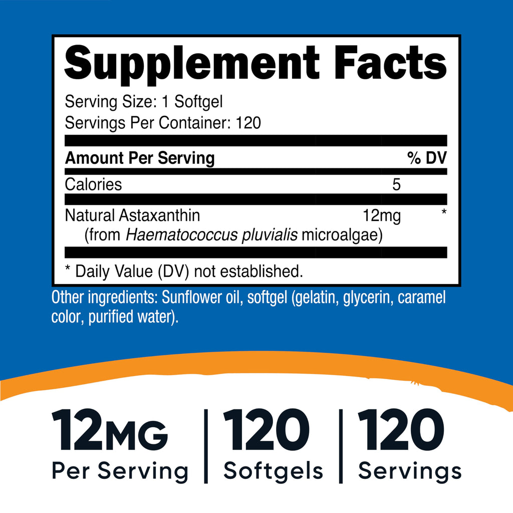 Nutricost Astaxanthin 12mg, Non-GMO and Gluten Free, 120 Softgels (4 Month Supply)