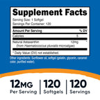 Nutricost Astaxanthin 12mg, Non-GMO and Gluten Free, 120 Softgels (4 Month Supply)