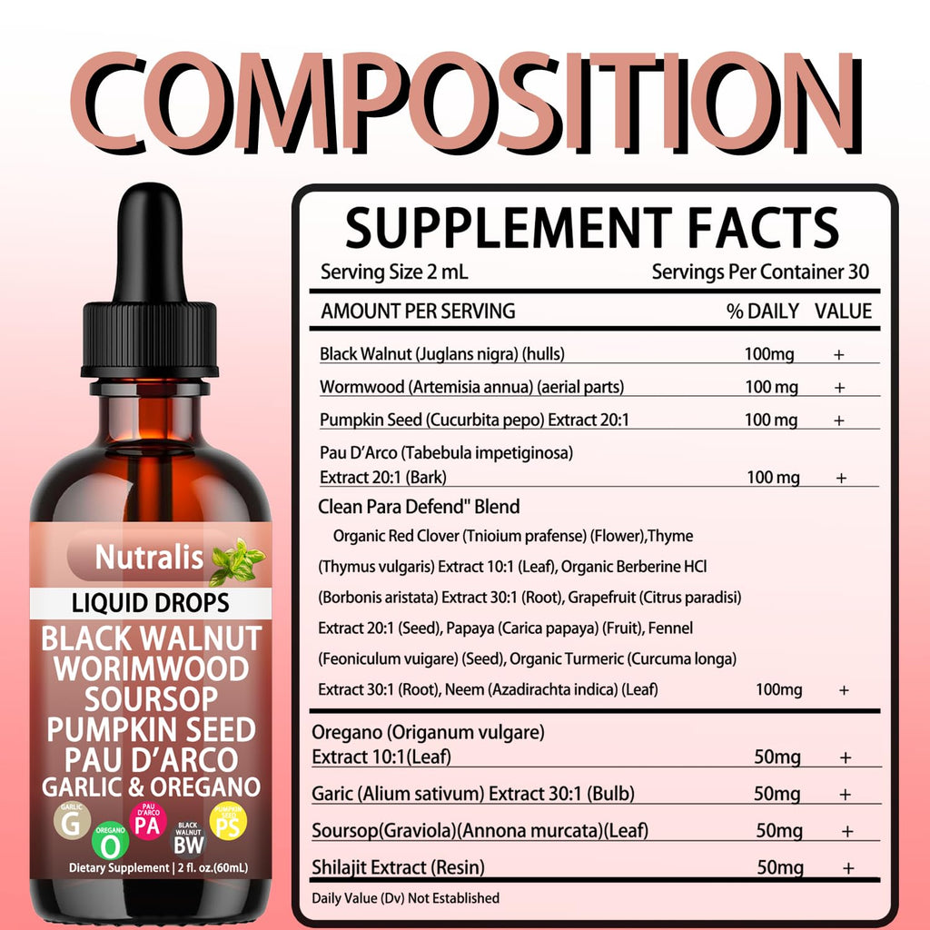 Nutralis Black Walnut Wormwood Drops, Botanical Wellness Blend, 2 fl oz
