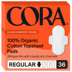 Cora 100% Organic Cotton Topsheet Pads (36 Regular Pads)