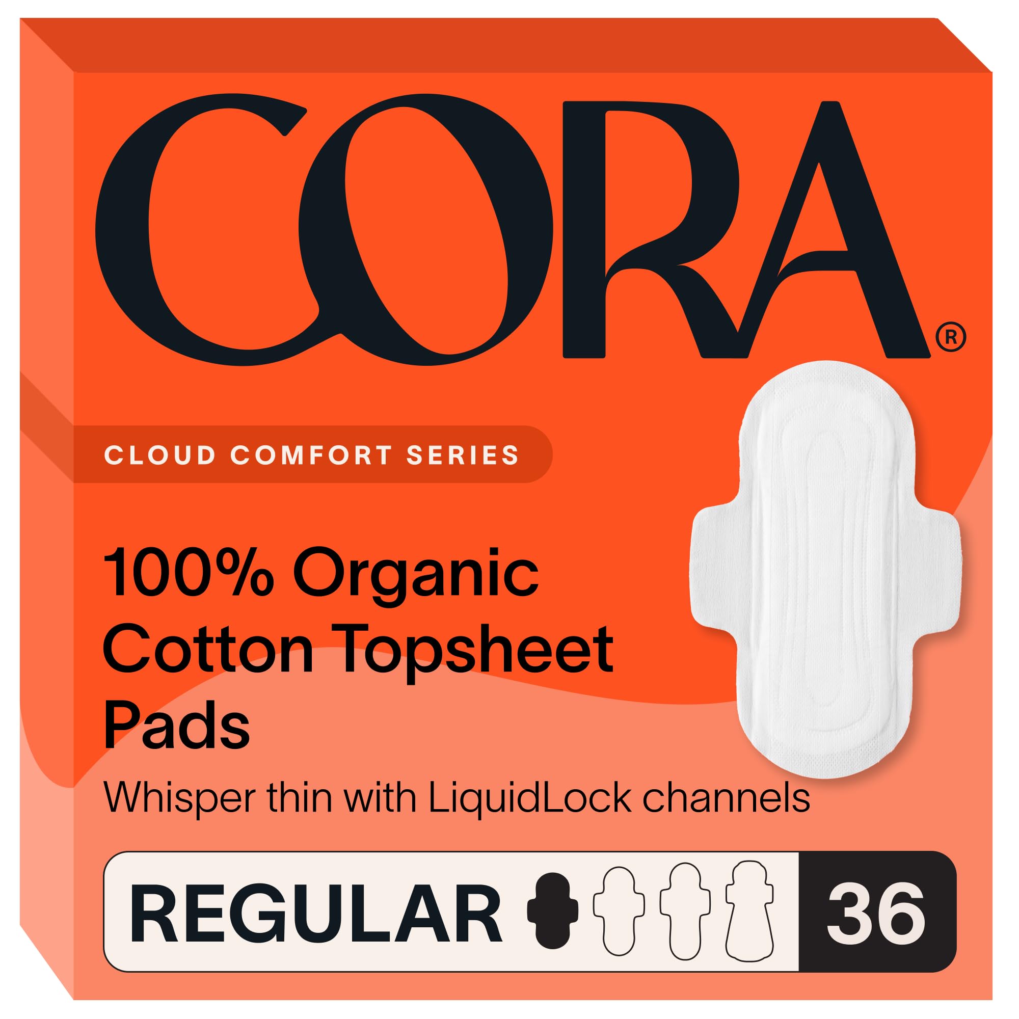 Cora 100% Organic Cotton Topsheet Pads (36 Regular Pads)