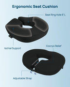 Feagar Donut Pillow for Tailbone Pain Relief - Hemorrhoid Pillow with Memory Foam for Coccyx, Sciatica, Pressure Sores, Office Chair Cushion for Pregnancy, Postpartum & Surgery Recovery(Black)