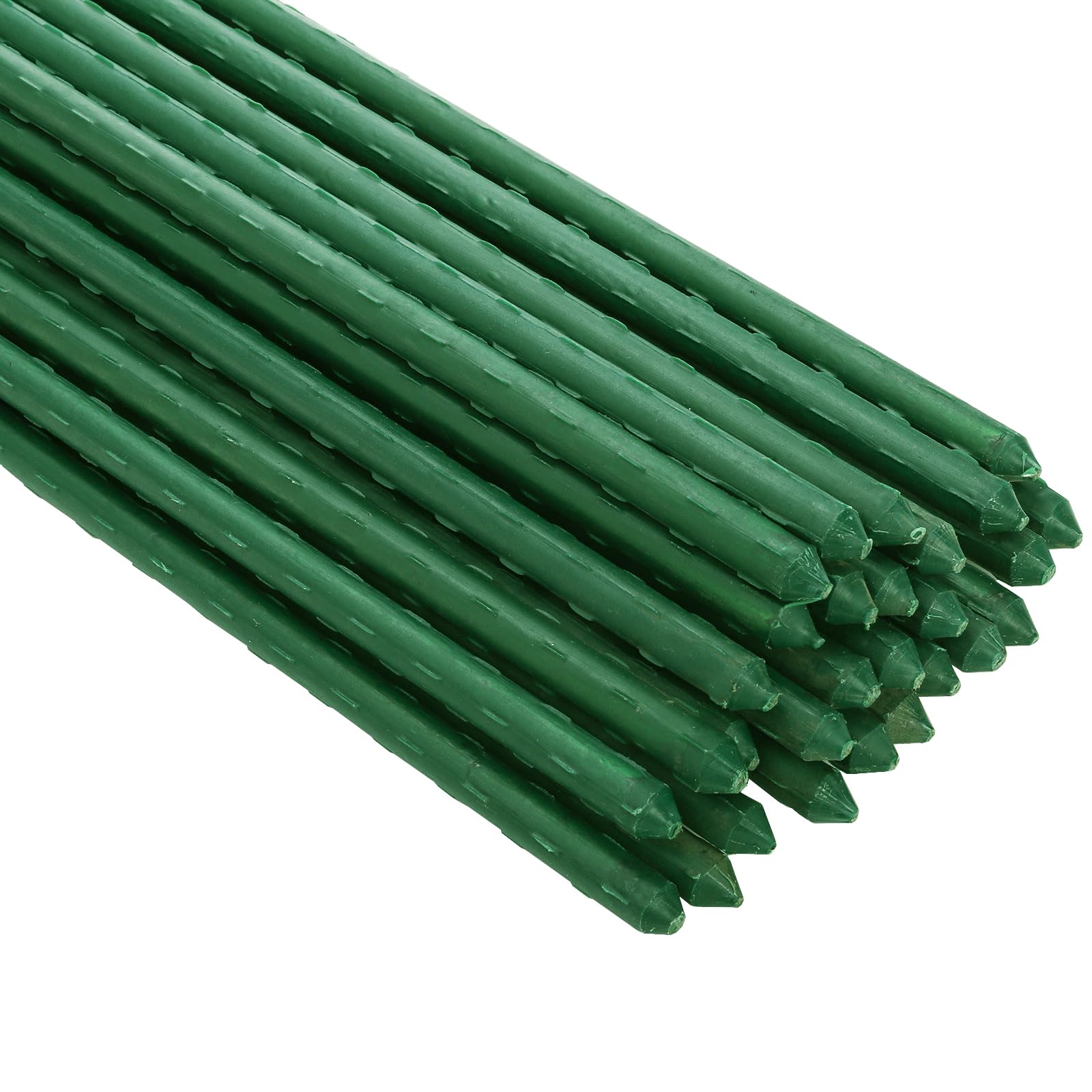 Frcctre 30 Pack 4 Ft Garden Stakes, 48 Inch Sturdy Green Plant Sticks, Plastic Coated Metal Tomato Stakes Support Plant Climbing Support for Tomatoes, Cucumber, Fences, Beans, Potted Plants