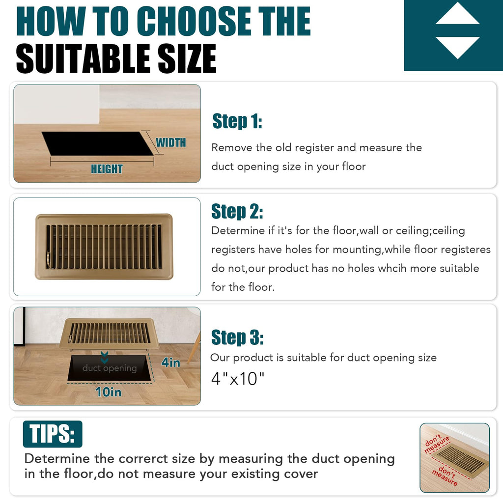 VOISEN Floor Register 4x10, 2 Pack Brown Floor Vent Covers,Heavy Duty Steel Walkable Floor Vents,Vent Covers for Home Floor