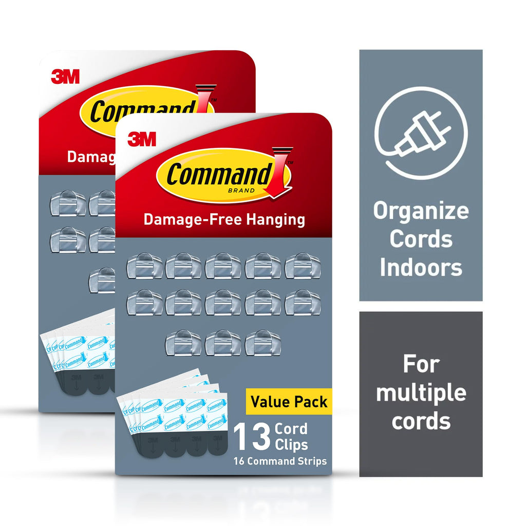 Command Round Cord Clips, Damage Free Hanging Cable, for Hanging Electrical Cables, 26 Clear Cord Clips and 32 Strips