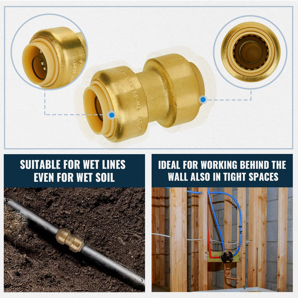 SUNGATOR 20-Pack Push Coupling Plumbing Fittings Set, Brass