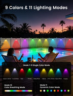 nibuuecer Solar Fence Lights Outdoor, 4 Pack Color Changing Fence Lights Solar Powered with 9 RGB Colors & 11 Lighting Modes, IP65 Waterproof Dusk to Dawn Fence Lights for Patio, Deck, Wall, Backyard