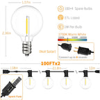 Svater Outdoor String Lights 200 FT, Patio Lights with 104 Shatterproof LED Bulbs, Commercial Grade Waterproof Plastic Hanging Light for Bistro Backyard Cafe Market, Warm White 2700K (2 X 100 FT)