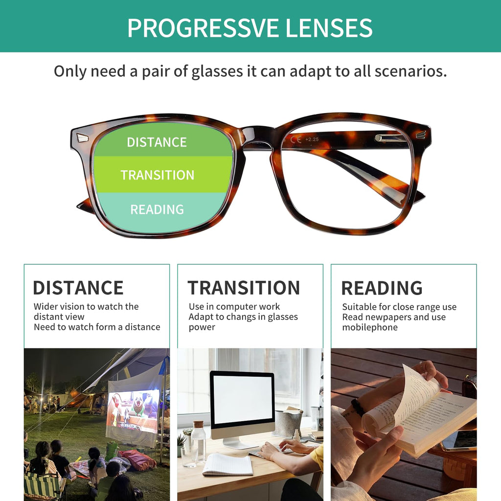 Lirbbur Progressive Multifocal Reading Glasses for Women Men, Anti Glare/Eyestrain Blue Light Blocking Computer Readers (3 Mix Color, 1.50, x)