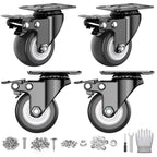 2 Inch Caster Wheels Set of 4, Heavy Duty Casters with Brake, No Noise Locking Swivel Casters with Polyurethane (PU) Wheels, Caster Wheel for Cart, Furniture and Workbench (Two Hardware Include)