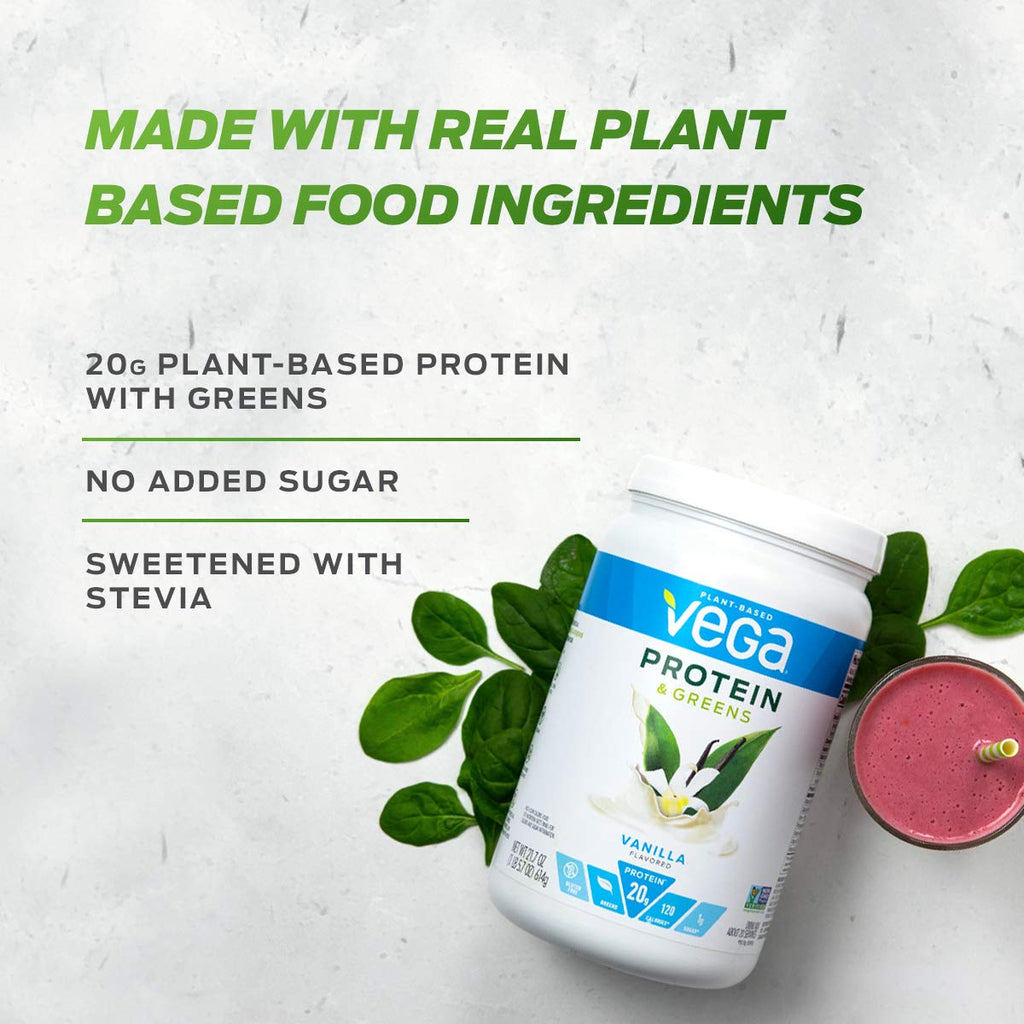 Vega Protein and Greens, Salted Caramel, Plant Based Protein Powder Plus Veggies, Vegan Protein Powder, Keto-Friendly, Vegetarian, Gluten Free, Soy Free, Dairy Free, Lactose Free, 25 Servings, 26.5 Ounce