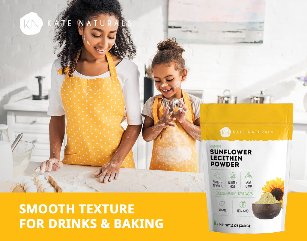 Kate Naturals Sunflower Lecithin Powder for Baking Bread, Gummies, Cooking. Lecithin Supplement for Clogged Milk Ducts. Substitute for Soy Lecithin Powder (12oz, Non-GMO)