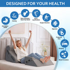 Ahpmeoa 5Pcs Wedge Pillow Set for After Surgery, Orthopedic Bed Wedge Pillow Set for Post Surgery, Acid Reflux Relief, Sleeping, Back Pain Relief, Adjustable Back Pillow for Bed Sitting up, Grey