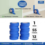 SWRT Blue Painters Tape 1 Inch x 55 Yards, 12 Rolls (660 Yards) – Sharp Clean Paint Lines, No-Residue Painters Tape for Walls, Trim & Baseboards, Easy Removal Masking Tape for Home Projects