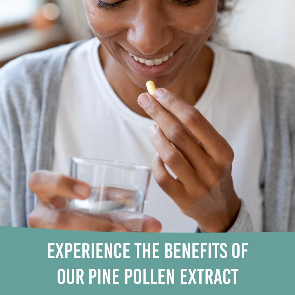 Holistic Bin Pine Pollen Capsules 500mg (Pinus Ponderosa) - Wild Harvested California Ponderosa Pine Pollen Powder - Olympic Grade - Organic, Non-GMO, No Fillers - 30 Day Supply (40 Capsules)