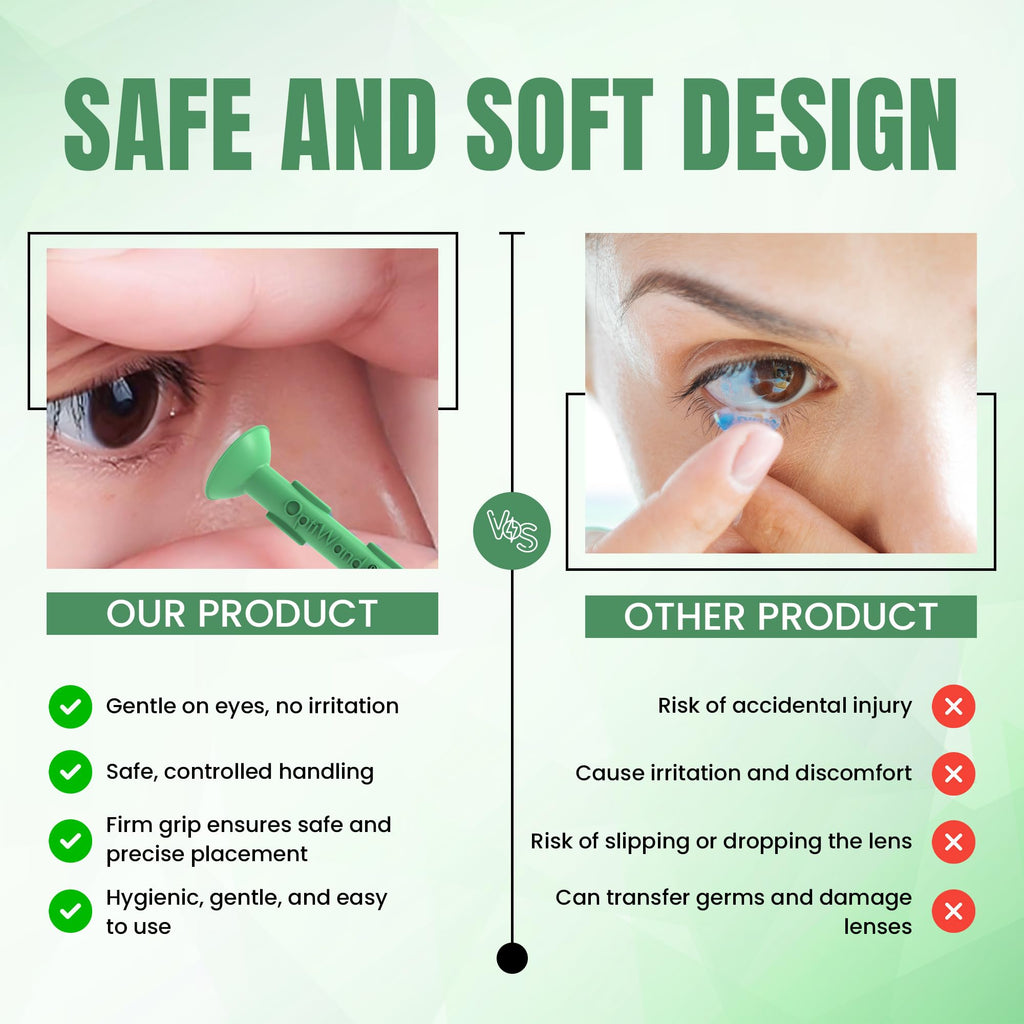 OptiWand 2 Pack Small Soft Contact Lens Removal & Insertion Tool - Silicone Rubber Soft Lens Applicator & Remover Device with Pincher End & Finger Grips - Safe & Easy on Eyes, Travel Size 1.75"
