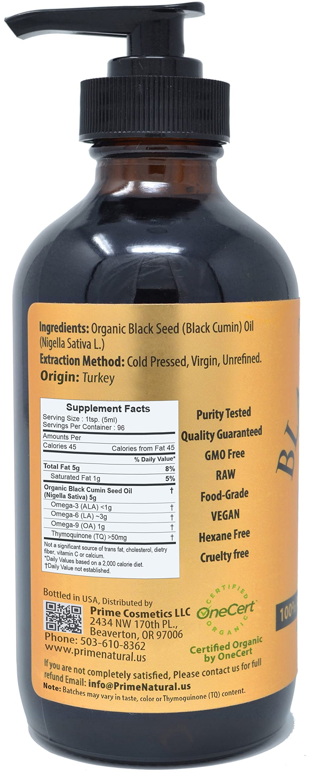 PRIME NATURAL Organic Black Seed Oil 16oz - Cold Pressed Unrefined High Thymoquinone 1.7% USDA Certified - Turkish Origin Potent Nigella Sativa Liquid - Vegan Omega 3 6 9, Antioxidant