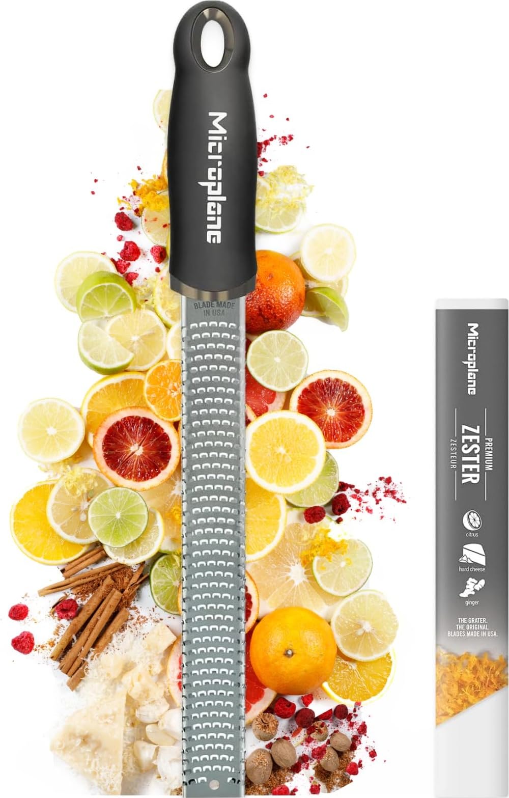 Microplane Premium Classic Series Zester 18/8, Black - Lemon Zester & Cheese Grater & Vegetable Grater - Citrus, Parmesan Cheese, Garlic, Ginger, Nutmeg, Chocolate - Stainless Steel Grater