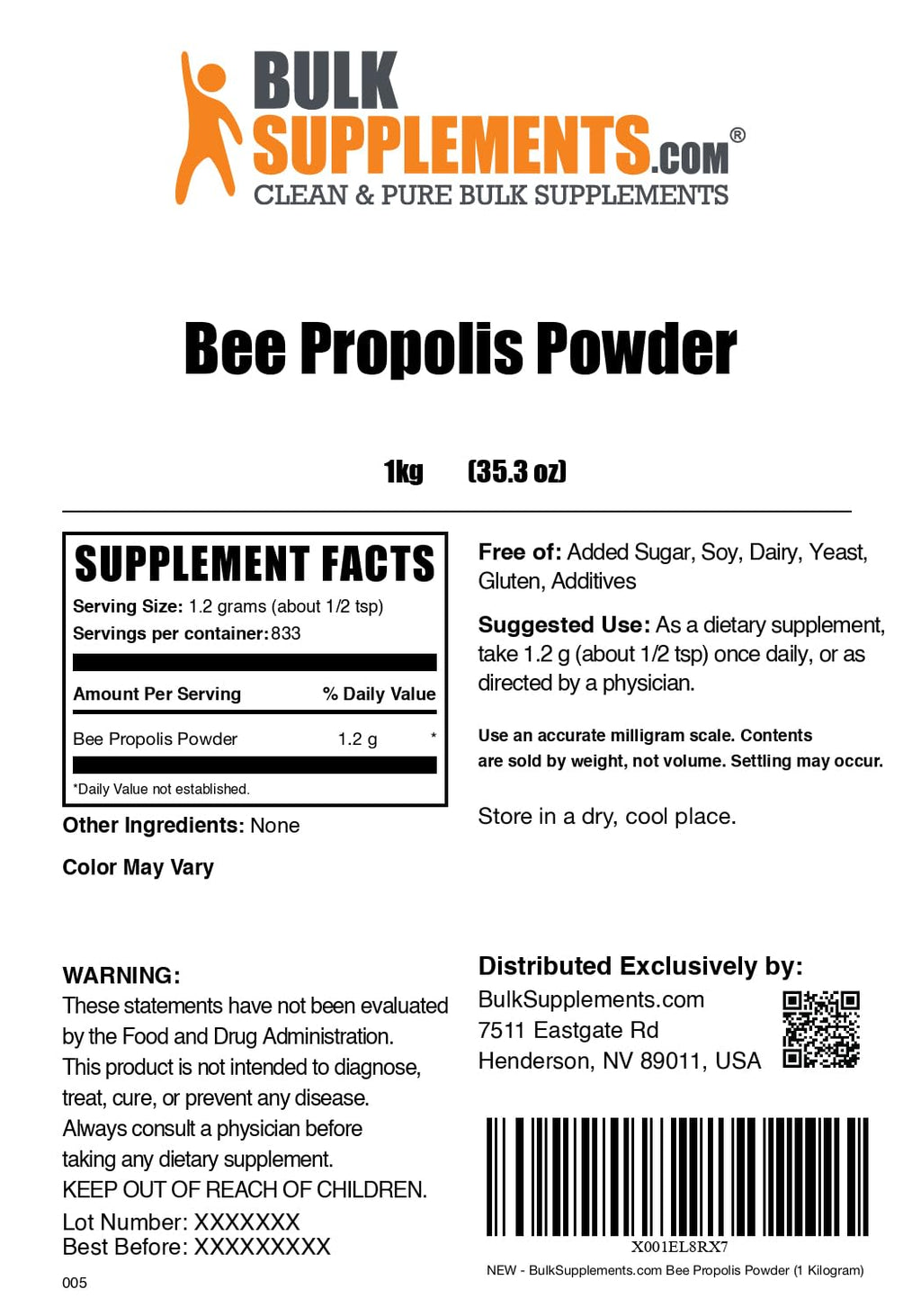 BulkSupplements.com Bee Propolis Powder - Bee Propolis Supplement, Superfood Supplement - Natural & Gluten Free, 1.2g per Serving, 1kg (Pack of 5) (11 lbs)
