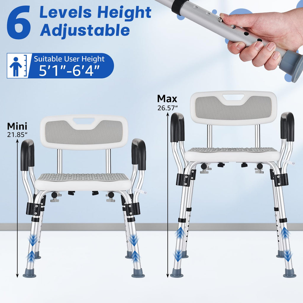 Shower Chair for Elderly and Disabled Inside Shower, Shower Seat for Inside Tub 450 LB Heavy Duty, Shower Chair with Arms and Back,Padded Handicap Bath Chairs for Seniors for Shower Stal