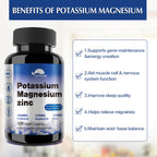 Potassium Magnesium Supplement 1000mg, Magnesium Potassium Zinc Aspartate Support Vascular, Bone, Heart, Muscle & Nerve Health, Non-GMO, Vegan, (120 Capsules)