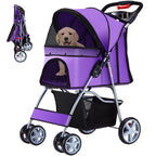 Azaeahom Pet Stroller, 4 Wheels Pet Strolling Cart for Medium/Small Dogs and Cats, Foldable Cat Jogger/Dog Stroller with Cup Holder, Storage Basket, Breathable Mesh, All-Season Pet Carrier, Purple
