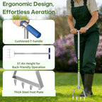 Leweio Manual Lawn Aerator Spike Tool, Semi-Assembled, Non-Clogging Spike Aerator with 4 Steel Spikes, Ergonomic Handle & Reinforced Welding for Yard Grass Aeration - Green