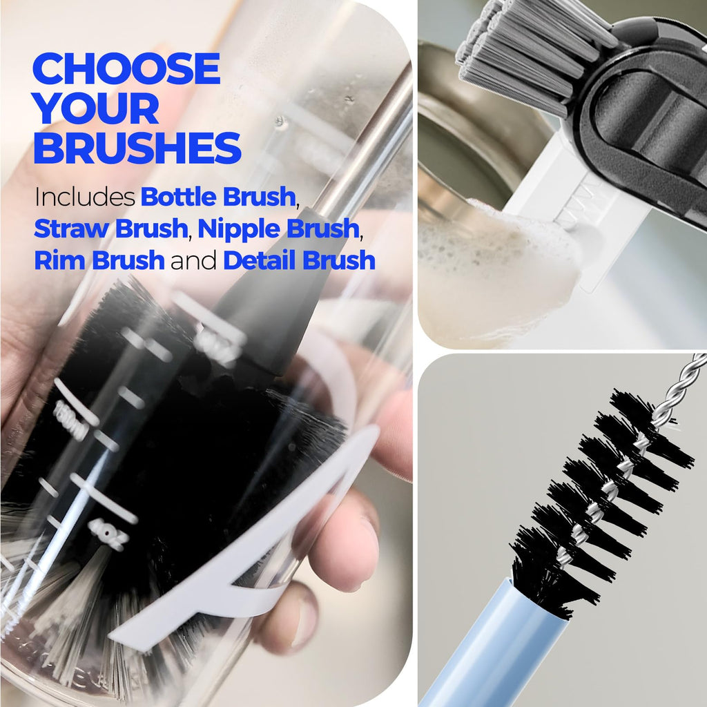 Holikme 6 Pack Bottle Brush 14" Stainless Steel Straw Cleaner Brush,Black