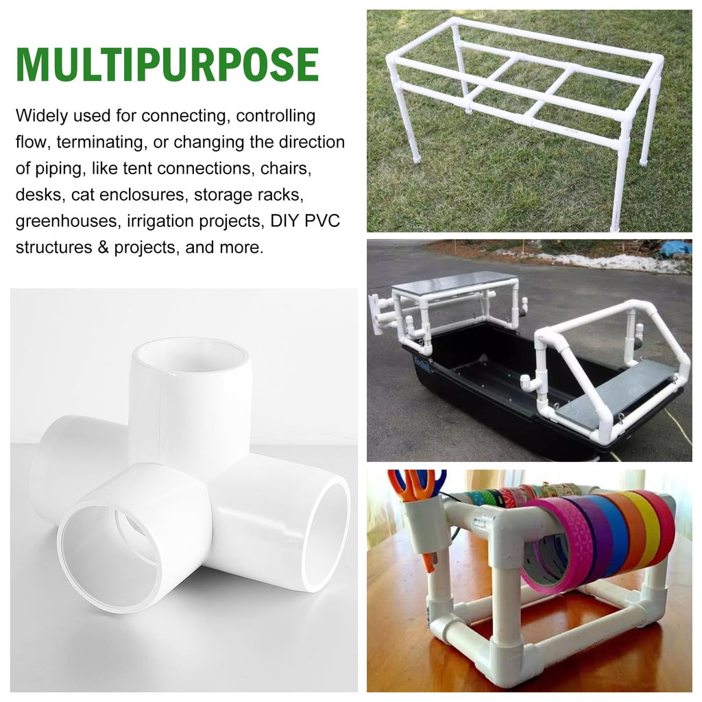 4 Way PVC Pipe Fittings 1 Inch, Zernmiarder White PVC Elbow Corner Side Outlet Tee Fitting, SCH40 Furniture Grade Pipe Connectors - Fits 1" Polyvinyl Chloride Pipes, 12 Pieces