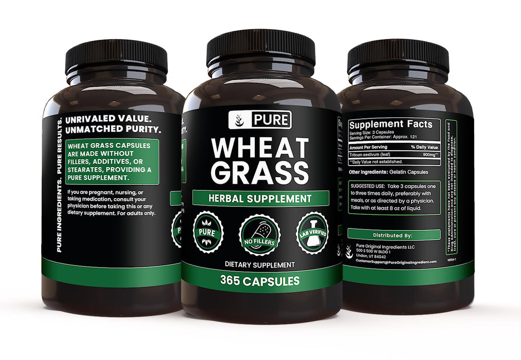 Pure Original Ingredients Wheat Grass (365 Capsules) No Magnesium Or Rice Fillers, Always Pure, Lab Verified