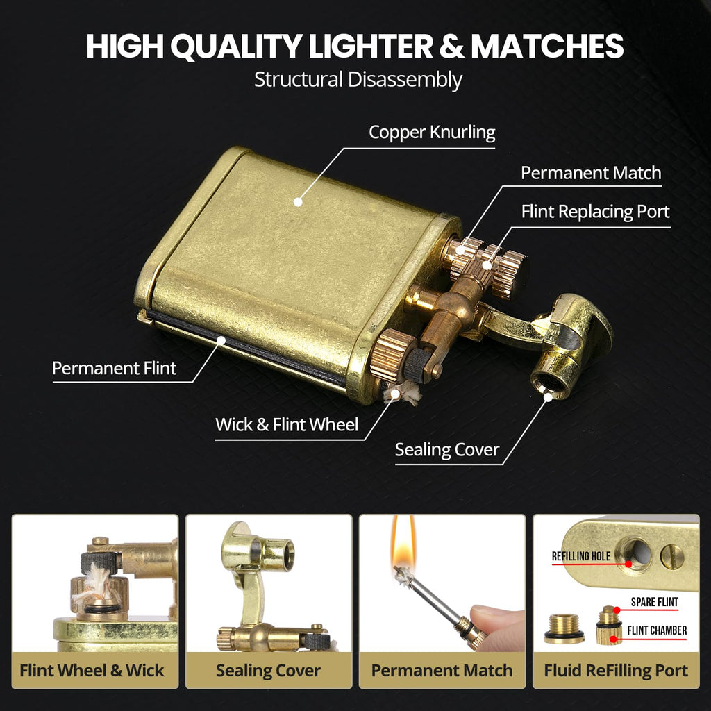 CHOICEDC Vintage Trench Lighter, Permanent Match, Cool Pipe Lighter, Unique Metal Lighters, Antique Kerosene Lighters Fluid Refillable, Reusable Waterproof Forever Matches, Gifts for Men, No Fuel