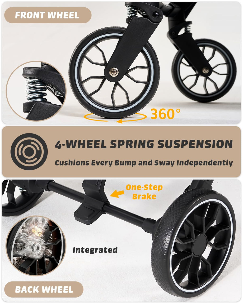 797Audio Dog Stroller for Small Medium Dogs,Pet Stroller for Cats Puppy Up to 121lbs,Foldable,One Click Folding,4 Wheel Shock Absorption,Adjustable Canopy with Sun Shades,Removable Washable Pad(Cream)