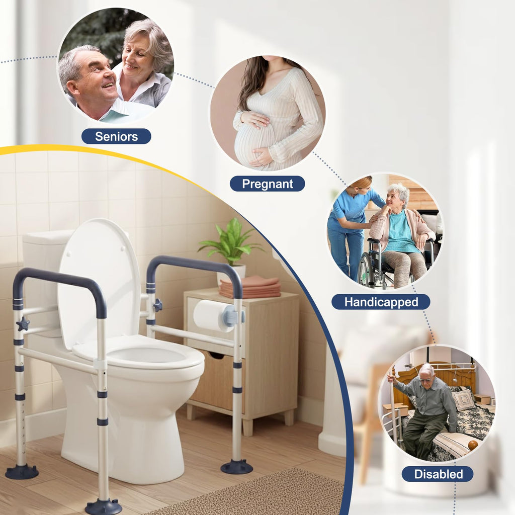 HolyHeal Toilet Safety Rails for Seniors, Adjustable Height & Width Toilet Rails, 350 lb Toilet Handles for Elderly and Disabled, Foldable Toilet Safety Frame, Toilet Bars Fit Any Toilets