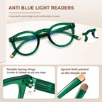 EASY READ Retro Round Blue Light Blocking Reading Glasses for Women,Anti UV Readers for Women with Spring Hinge(Green,+2.00)