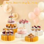 Youjoitim 6Pcs Buffet Risers, Food Risers for Table, Foldable Cake Display Stands, Tall Cardboard Cupcakes Stand for Show Catering Desserts Jewelry Wedding Birthday Party Decoration (Yellow White)
