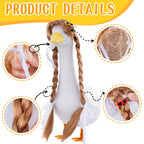 TAKEALOOKO 3 Pcs Porch Goose Wigs with Hair Clips - Cute Goose Outfits Braid Wig Accessories Garden Geese Statue for Funny Lawn Outdoor Patio Yard Goosey Decoration