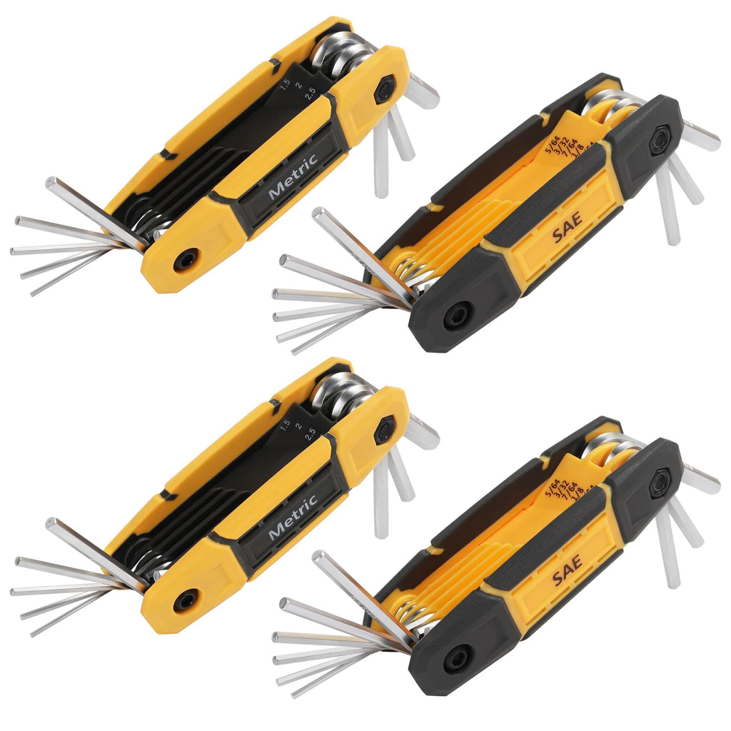 MULWARK 4 Pack Folding Allen Wrenches Sets | 17-Piece Complete Metric & Standard SAE Hex Key Set with Portable Holders for Basic Home Repair, Furniture Assembly, and DIY Projects