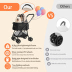 MILA&LOUIS Dog Stroller, 22" Pet Cradle for Small Dog, Pet Stroller with 4 Pu Wheels, 10Lbs Ultra-Light Dog&Cat Stroller for Small Pets, Max 22Lbs Capacity Detachable & Foldable Design with Cup Holder