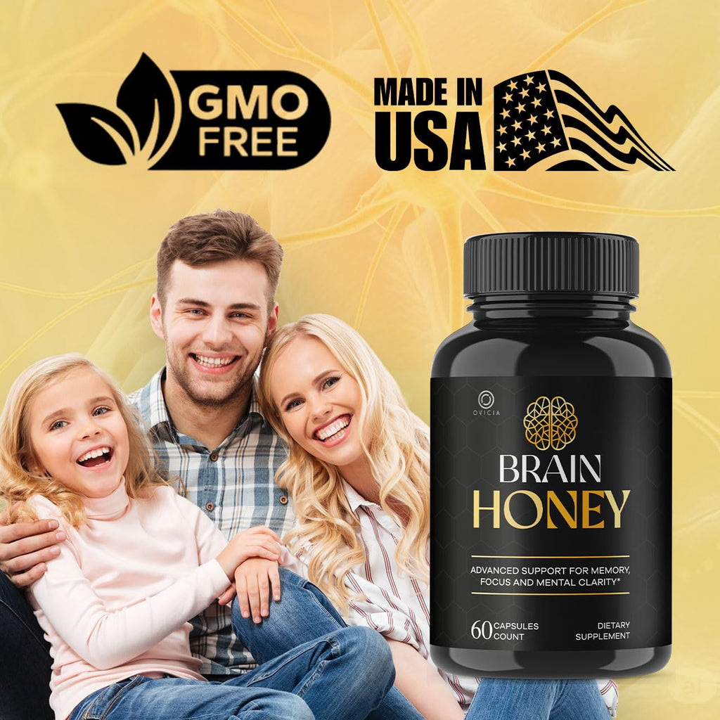 Brain Honey Capsules - Official BrainHoney Advanced Support Formula All Natural Ingredients Daily Premium Pills Vitamins for Brain Health and General Wellness, 60 Capsules for 1 Month