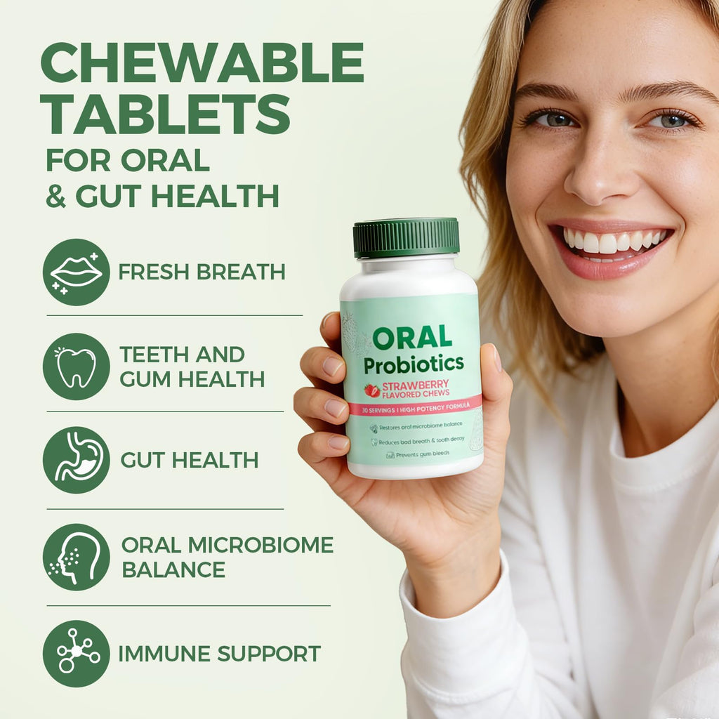 MORANDEE Oral Probiotics Supplement for Fresh Breath, Teeth and Gums Health, Strawberry Flavor, 60 Count (1)